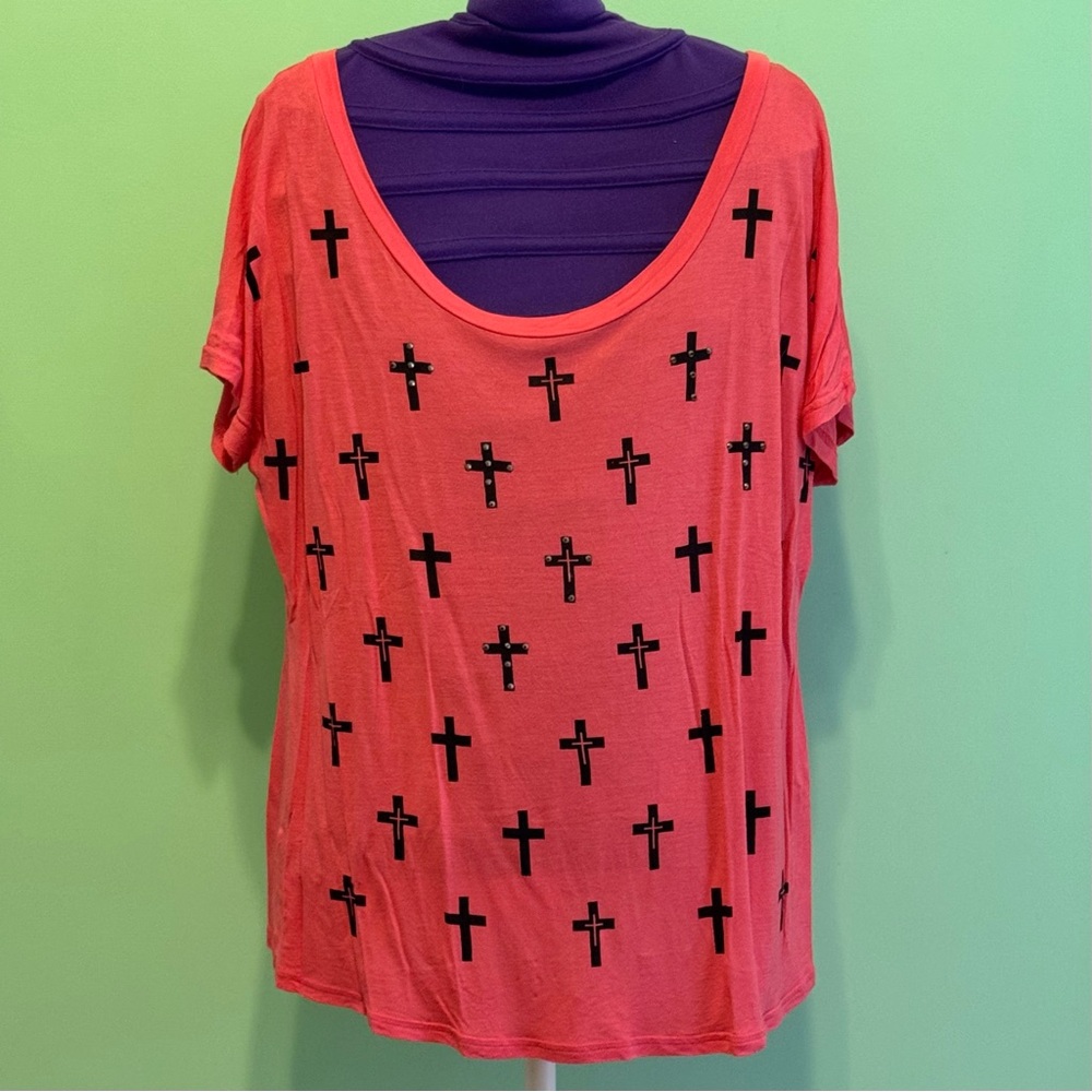 Roommates Coral Cross Print Tee